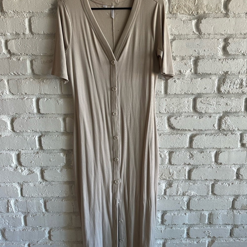 Travis Mathew Tan Pleated Sheath Dress
